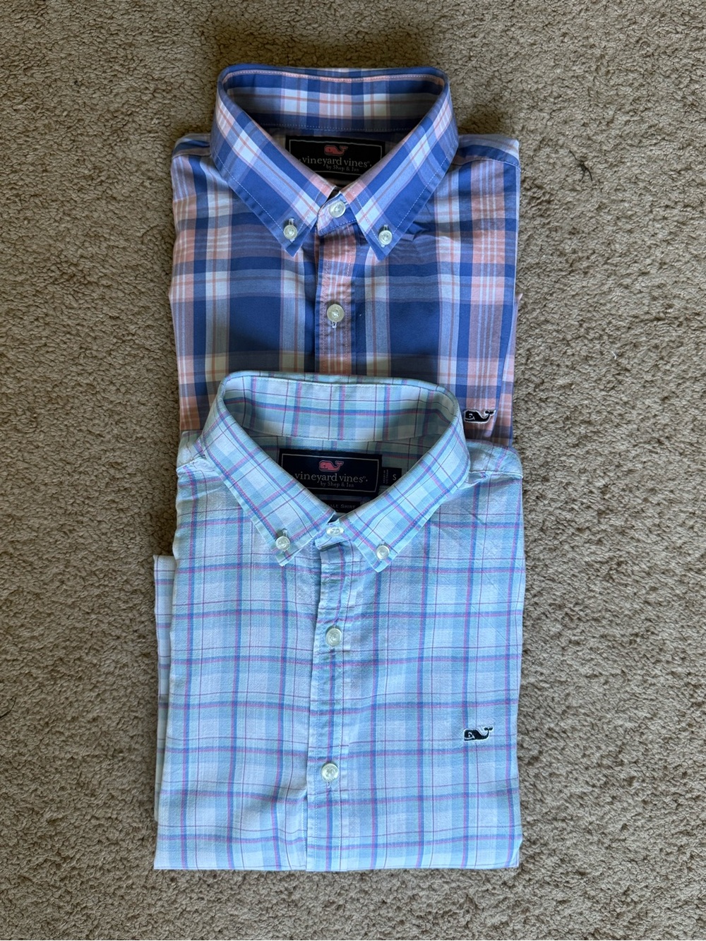 Vineyard Vines Men’s Plaid Button-Down Shirts — Blue & Pink Bundle 100% Cotton